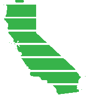 Graphic of California state shape as a battery charging icon fully charged