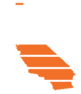 Graphic of California state shape as a battery charging icon with half of a charge