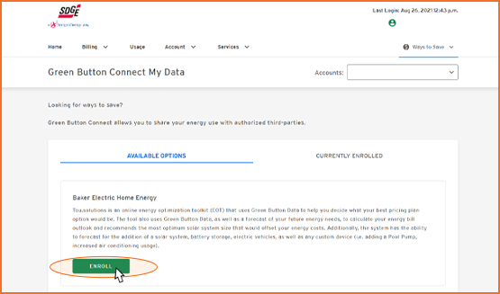 Green Button Select Baker Electric Home Energy
