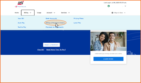 SDGE Billing and Payment History