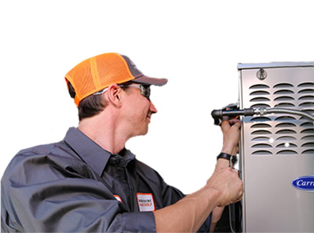 Technician servicing heater