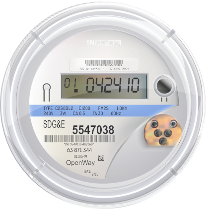 Circular electric meter for SDG&E customer.