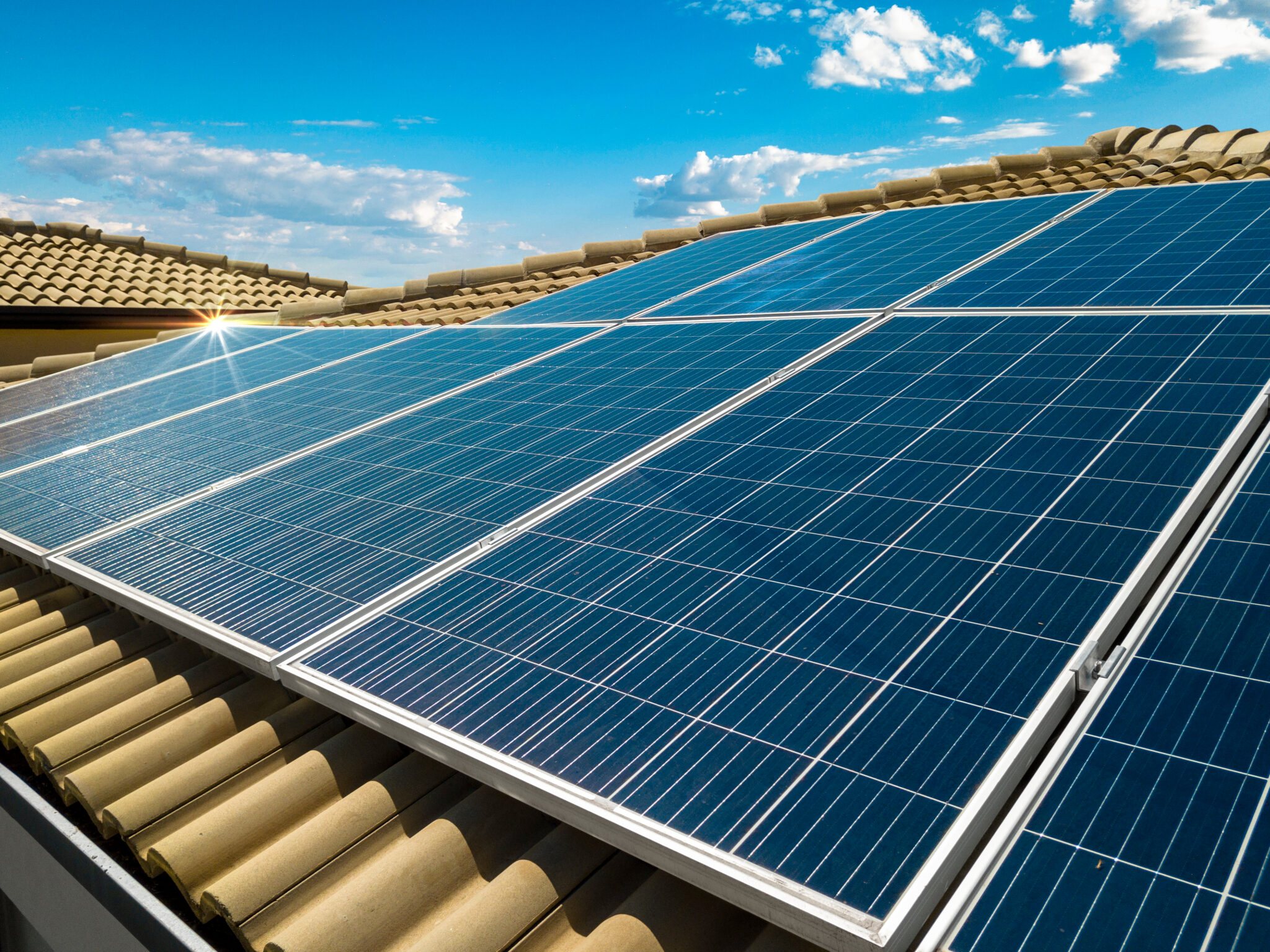 Solar panels on a clay tile roof