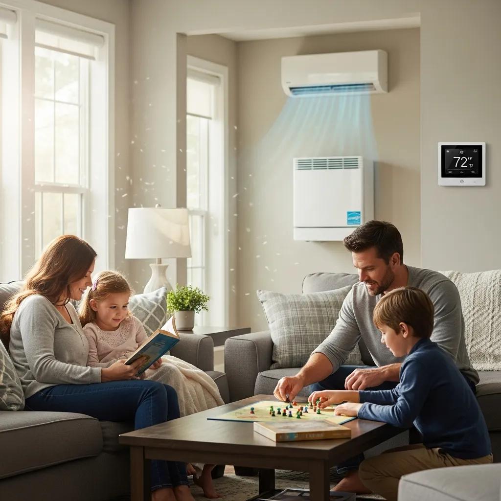 A family relaxing at home with a well-maintained, energy-efficient HVAC system