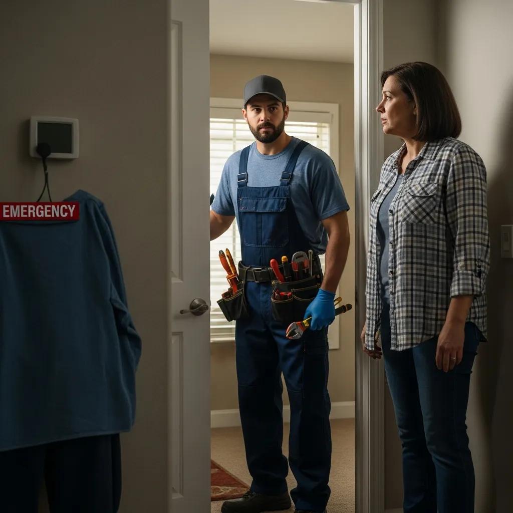 Baker Home Energy technician responding to an emergency heating repair in a Southern California home