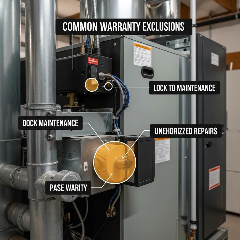 Close-up of an HVAC unit illustrating common warranty exclusions such as lack of maintenance and unauthorized repairs