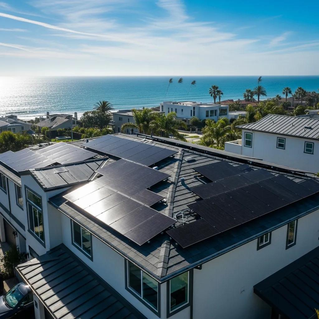 Coastal home with solar panels overlooking the ocean, representing the long-term benefits of solar energy