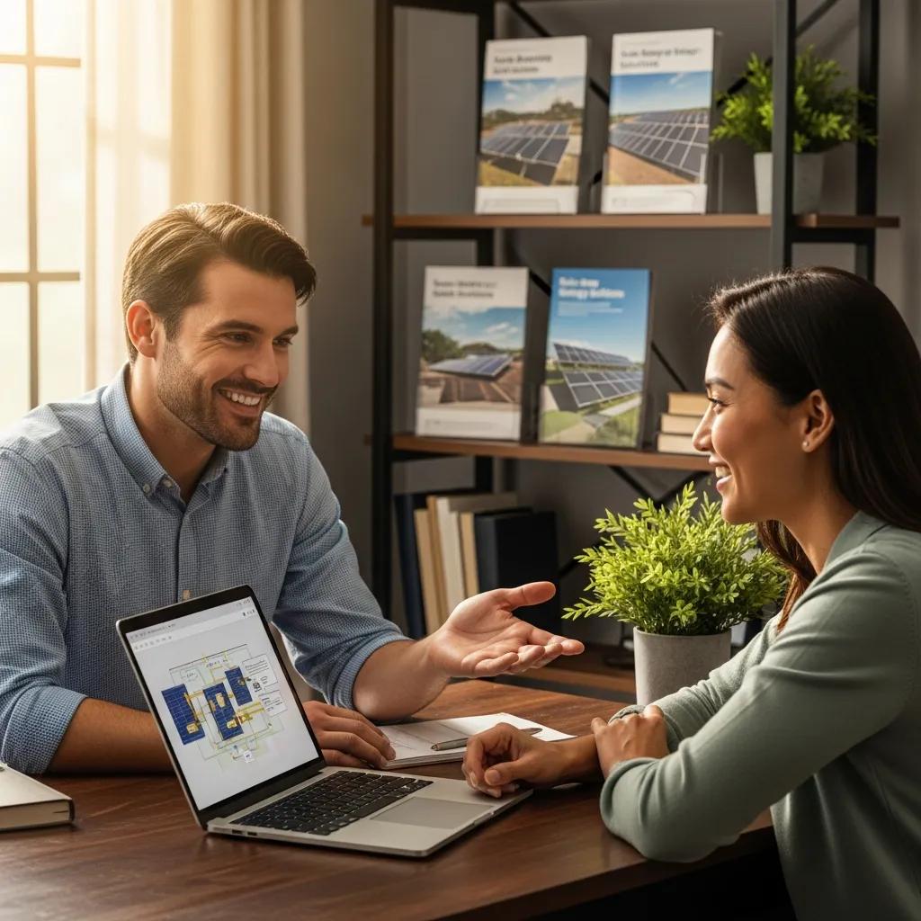 Customer support representative assisting homeowner with solar panel inquiries
