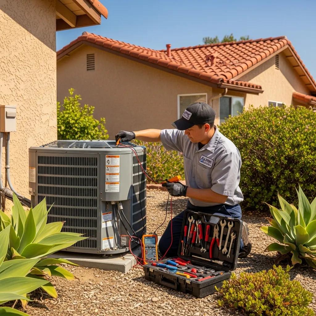 HVAC technician repairing an air conditioning unit in Alpine, CA, demonstrating expert AC repair services