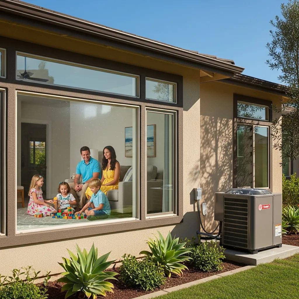 Modern home in San Diego with visible heating and air conditioning system, highlighting energy efficiency and comfort