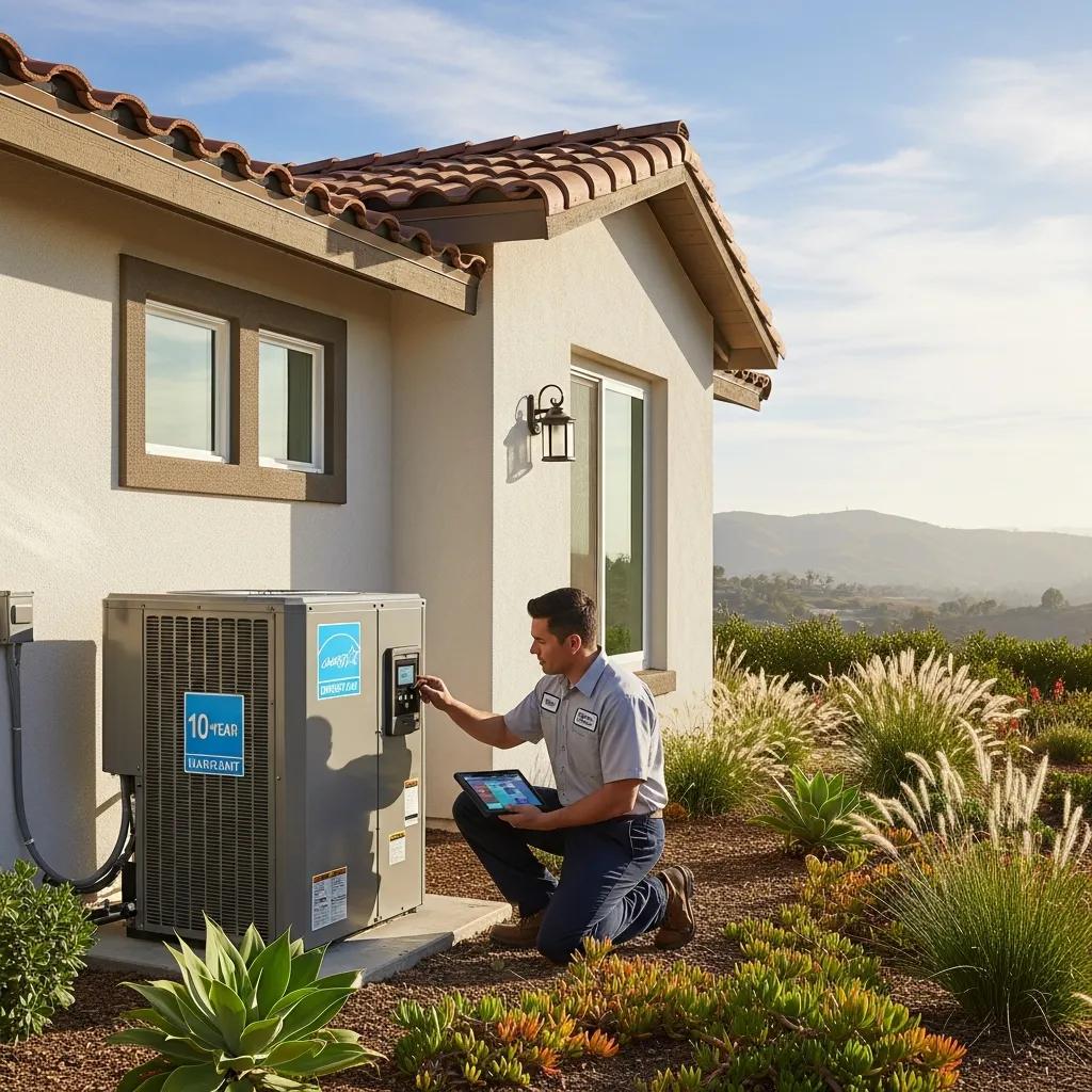 Modern HVAC system in a Southern California home highlighting energy efficiency and warranty features