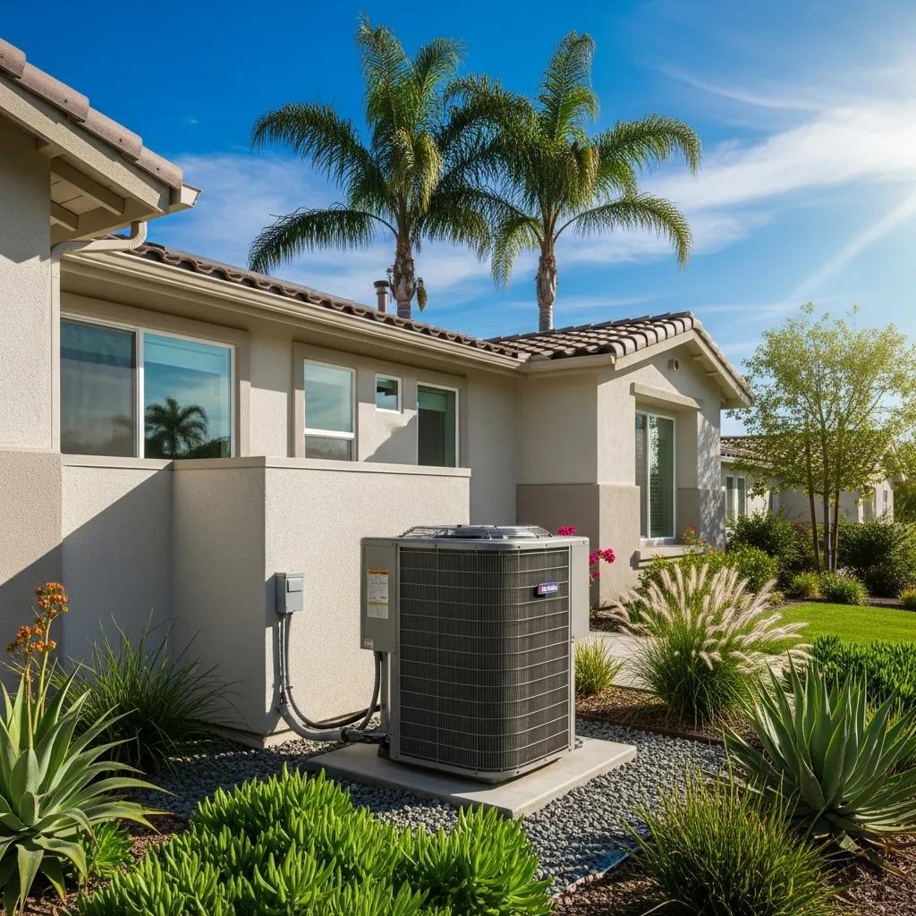 Modern HVAC system in a Southern California home under a clear blue sky