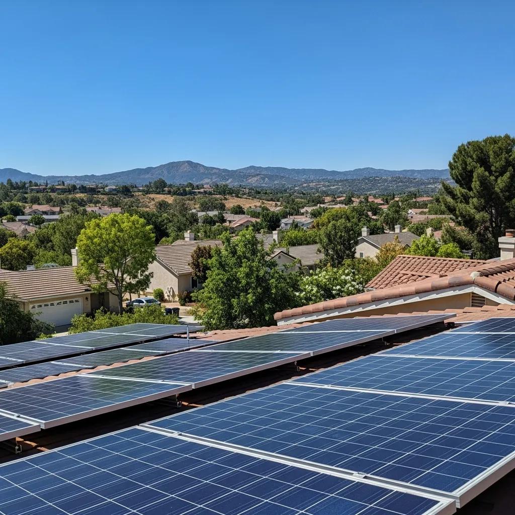 Residential solar panel installation in Trabuco Canyon with clear skies and foothills
