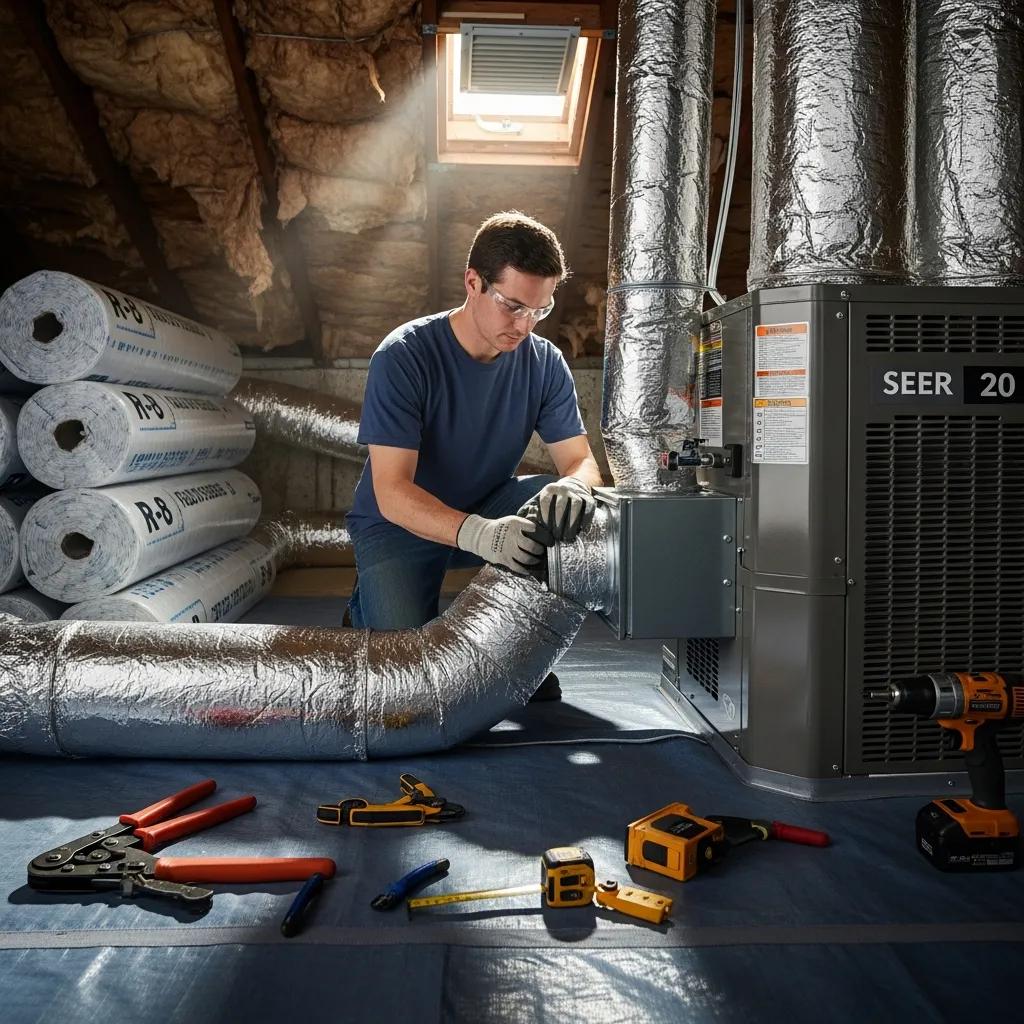 Technician installing a high‑efficiency HVAC system in a Southern California home