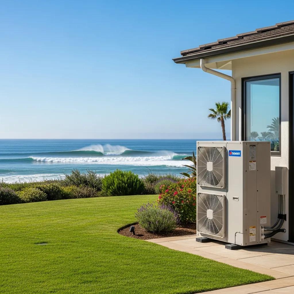 Coastal home in Del Mar, CA with modern HVAC system highlighting energy efficiency and comfort
