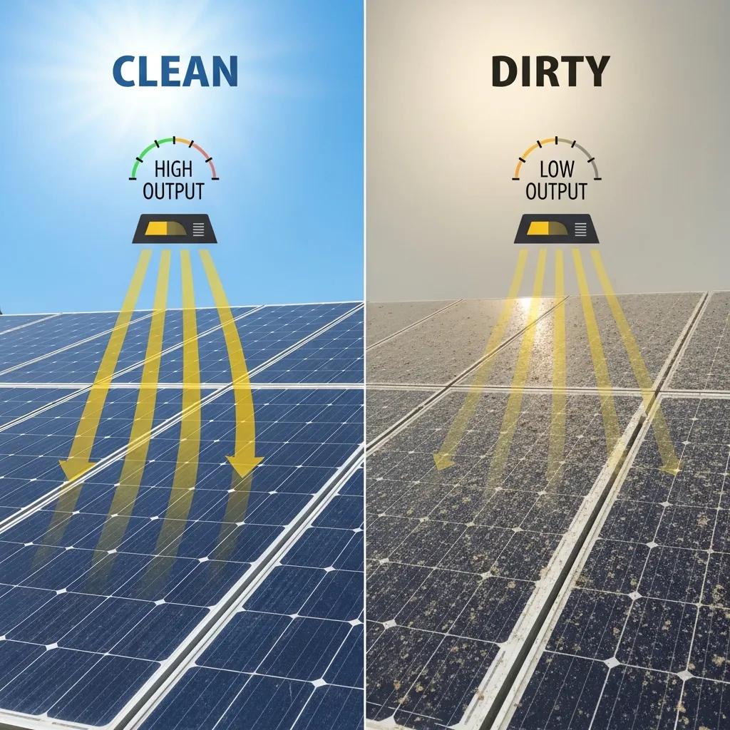 Comparison of energy output from clean and dirty solar panels