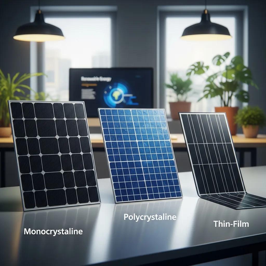 Different types of solar panels displayed on a table, showcasing solar technology options