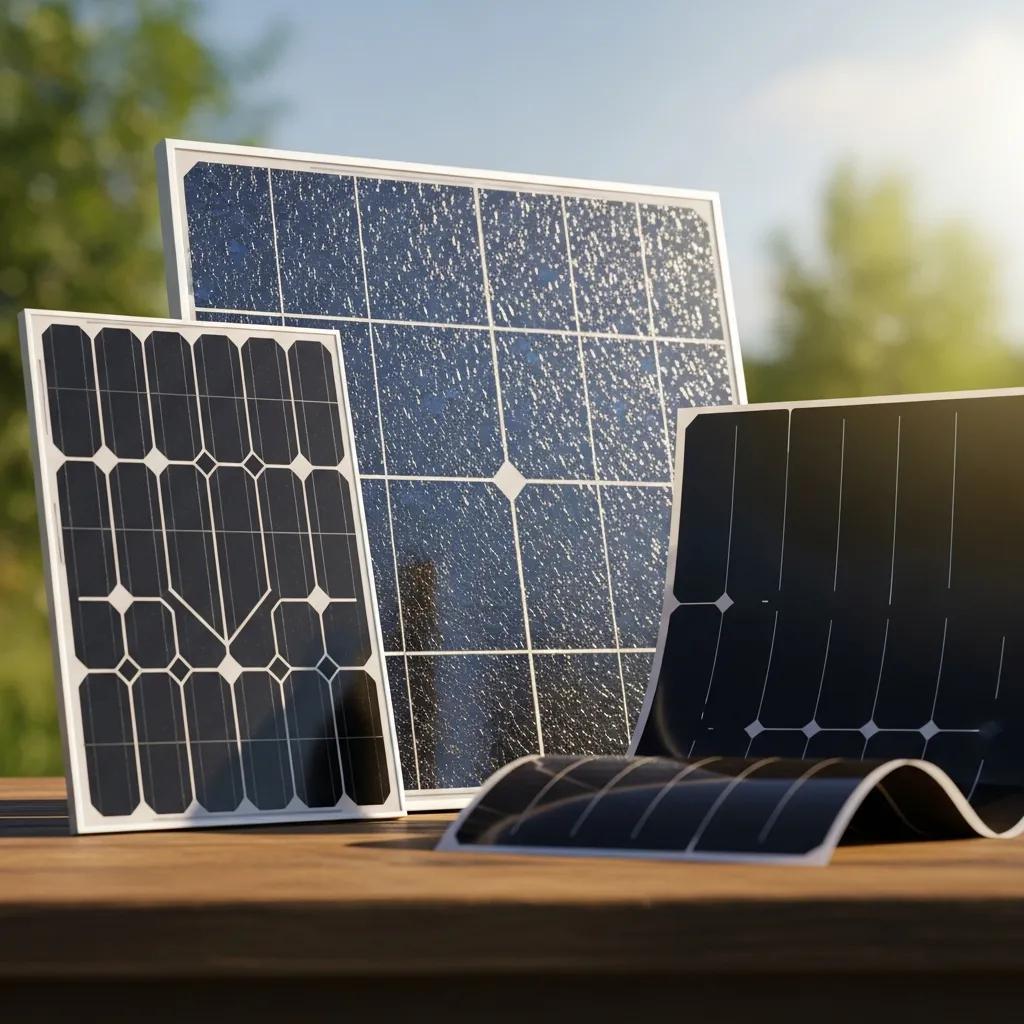 Different types of solar panels displayed outdoors, highlighting options for La Jolla homes