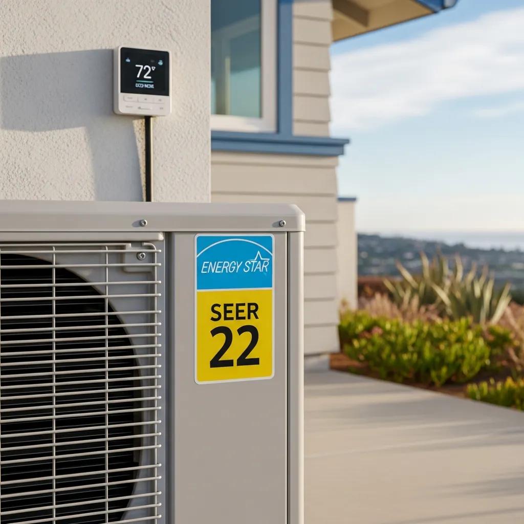 Energy-efficient HVAC system with smart thermostat, highlighting benefits for homeowners in Encinitas