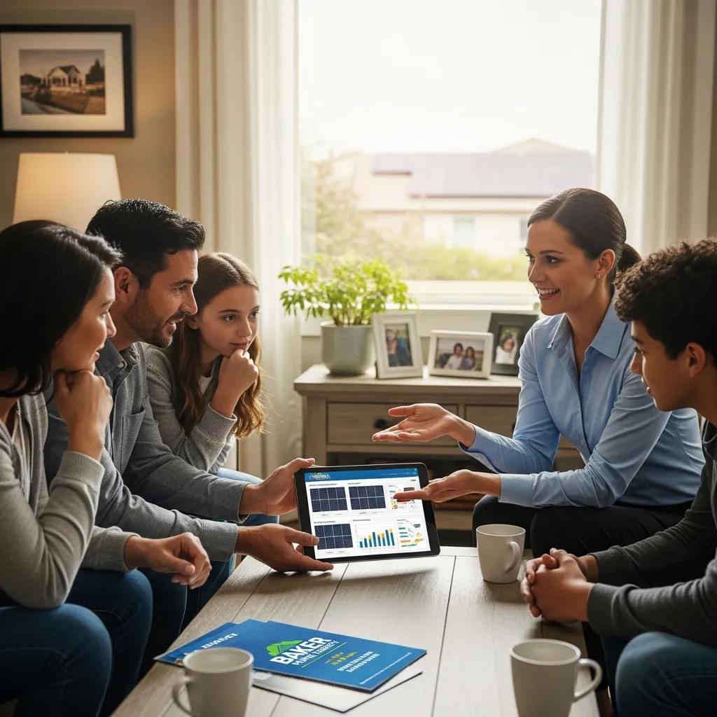 Family consulting with a solar energy expert about installation options in Fallbrook, CA