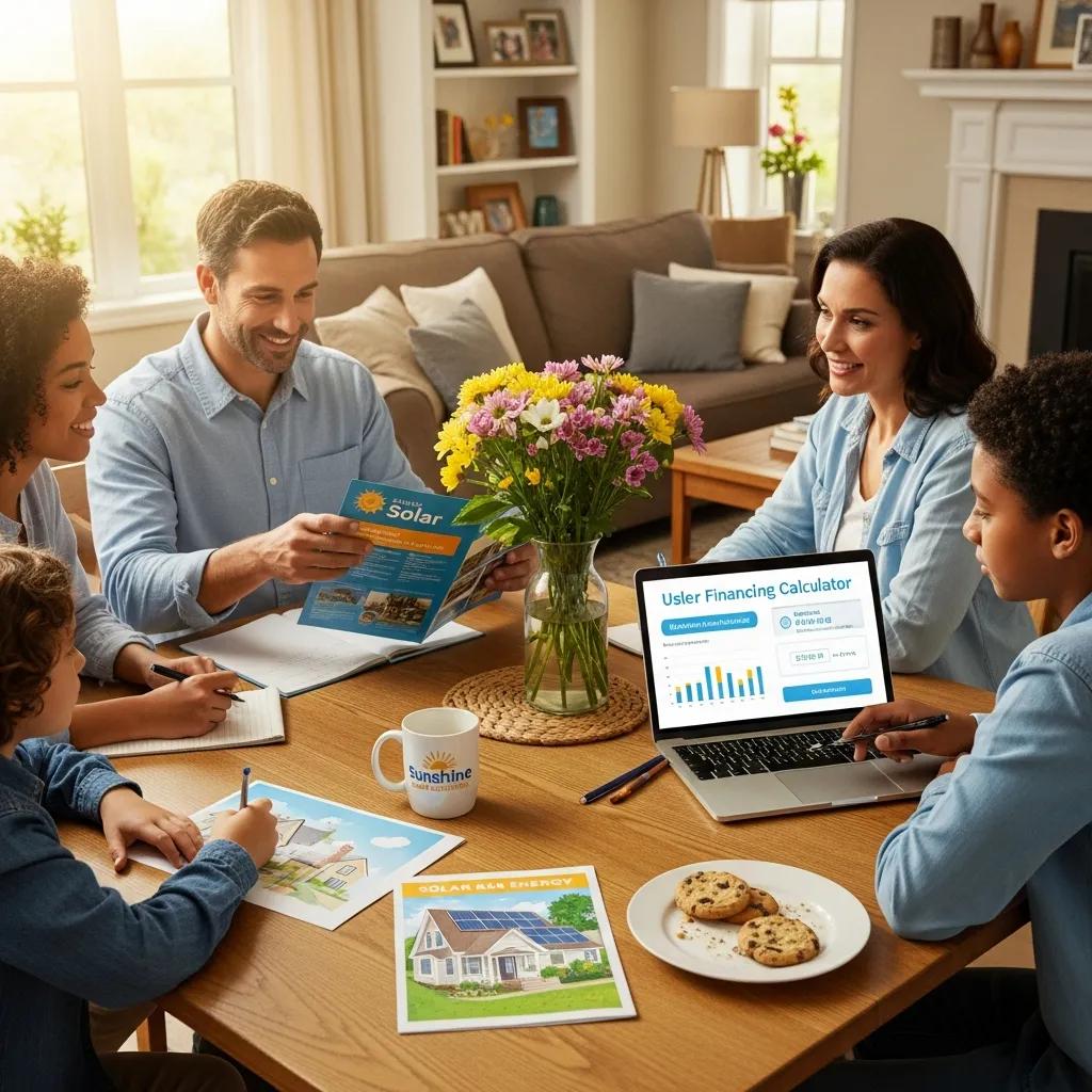 Family discussing solar financing options at home