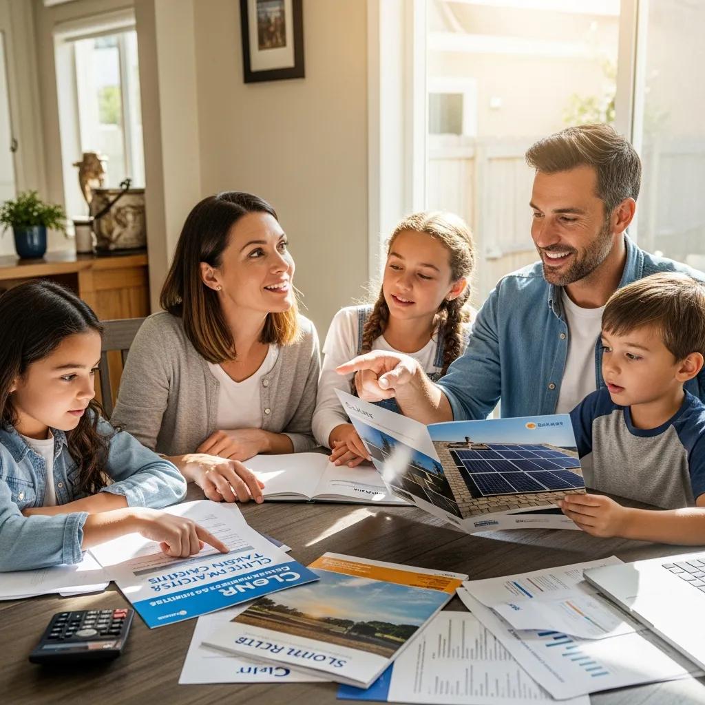 Family discussing solar incentives and tax credits at home