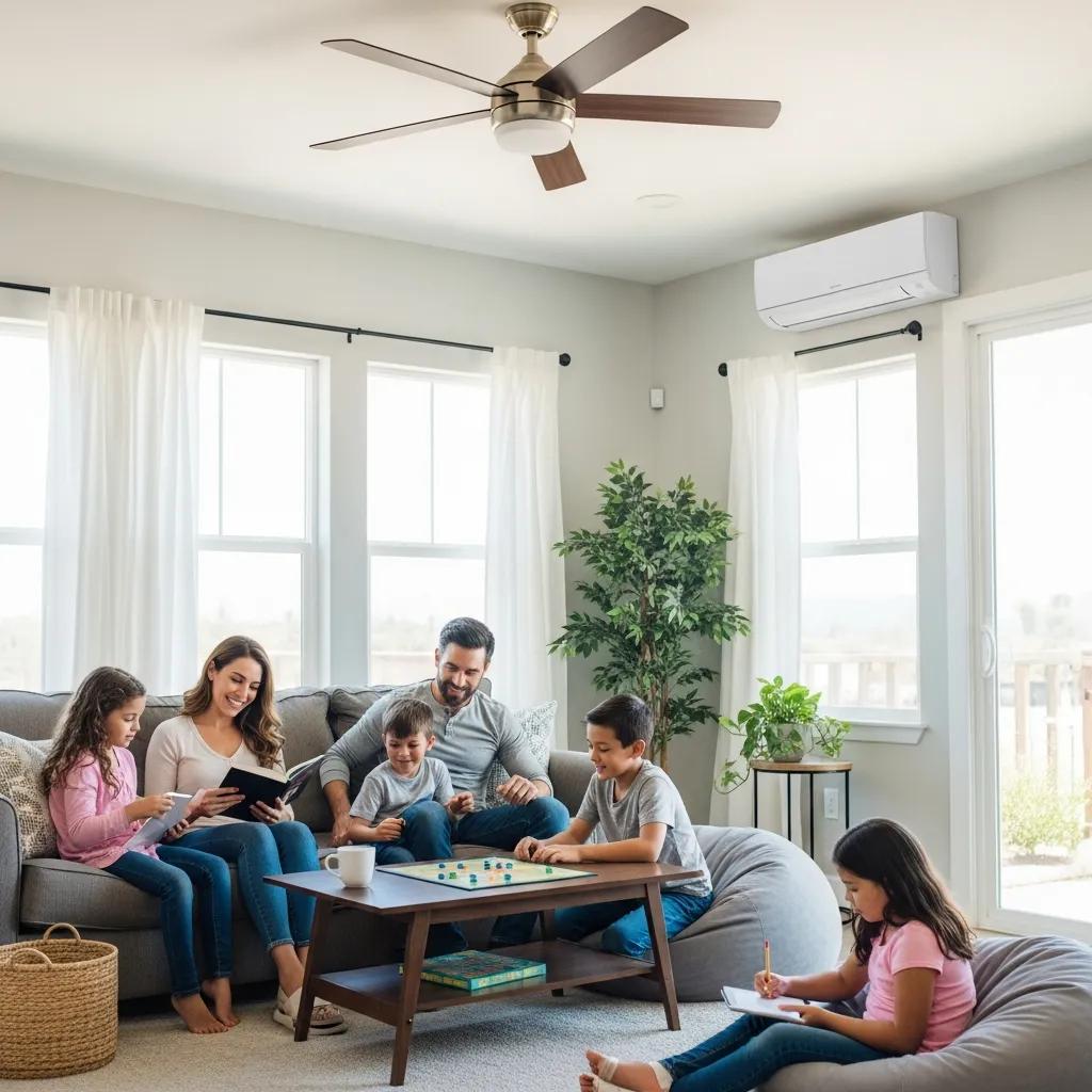 Family enjoying a comfortable living room with air conditioning in Chula Vista