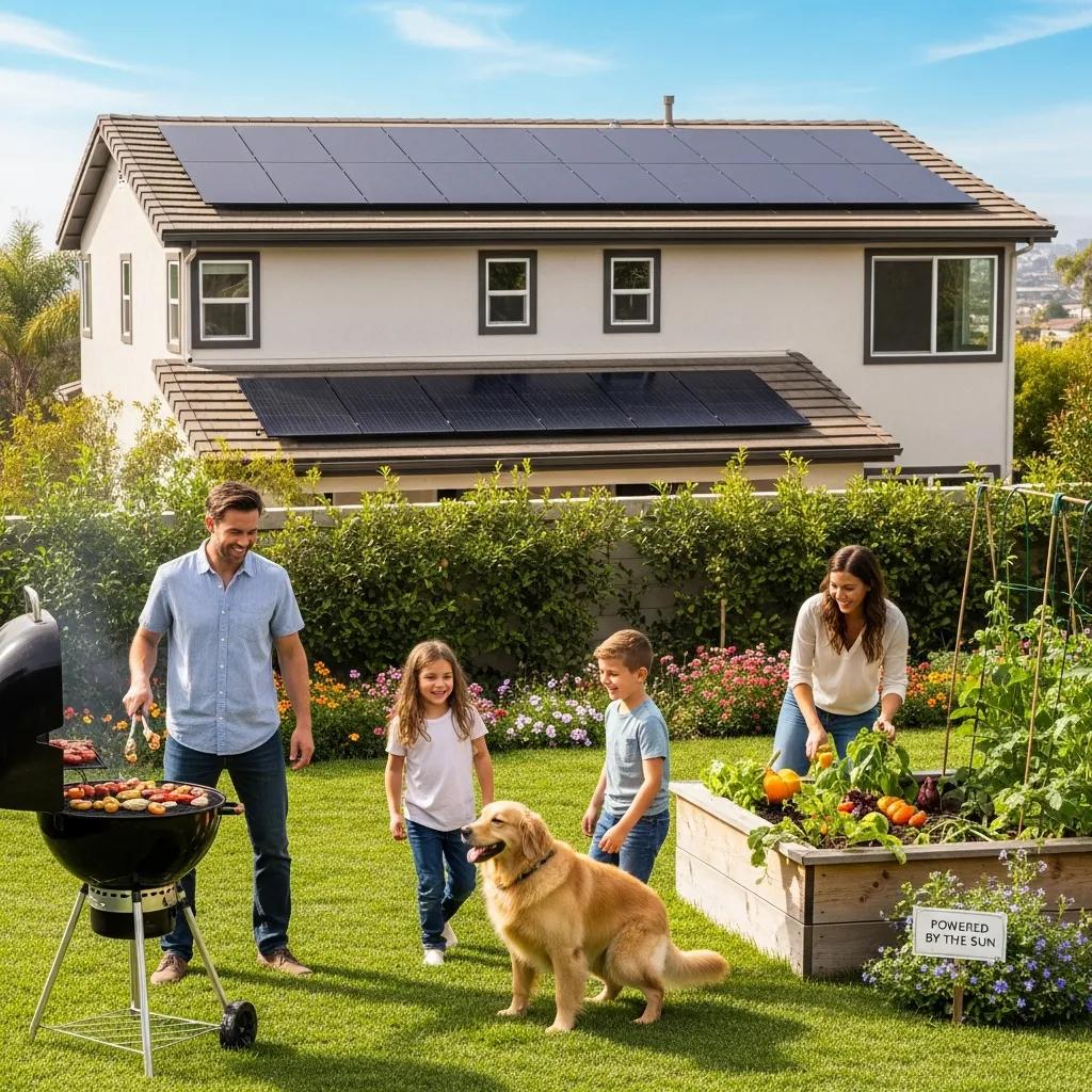 Family enjoying home with solar panels in La Mesa, highlighting solar energy benefits