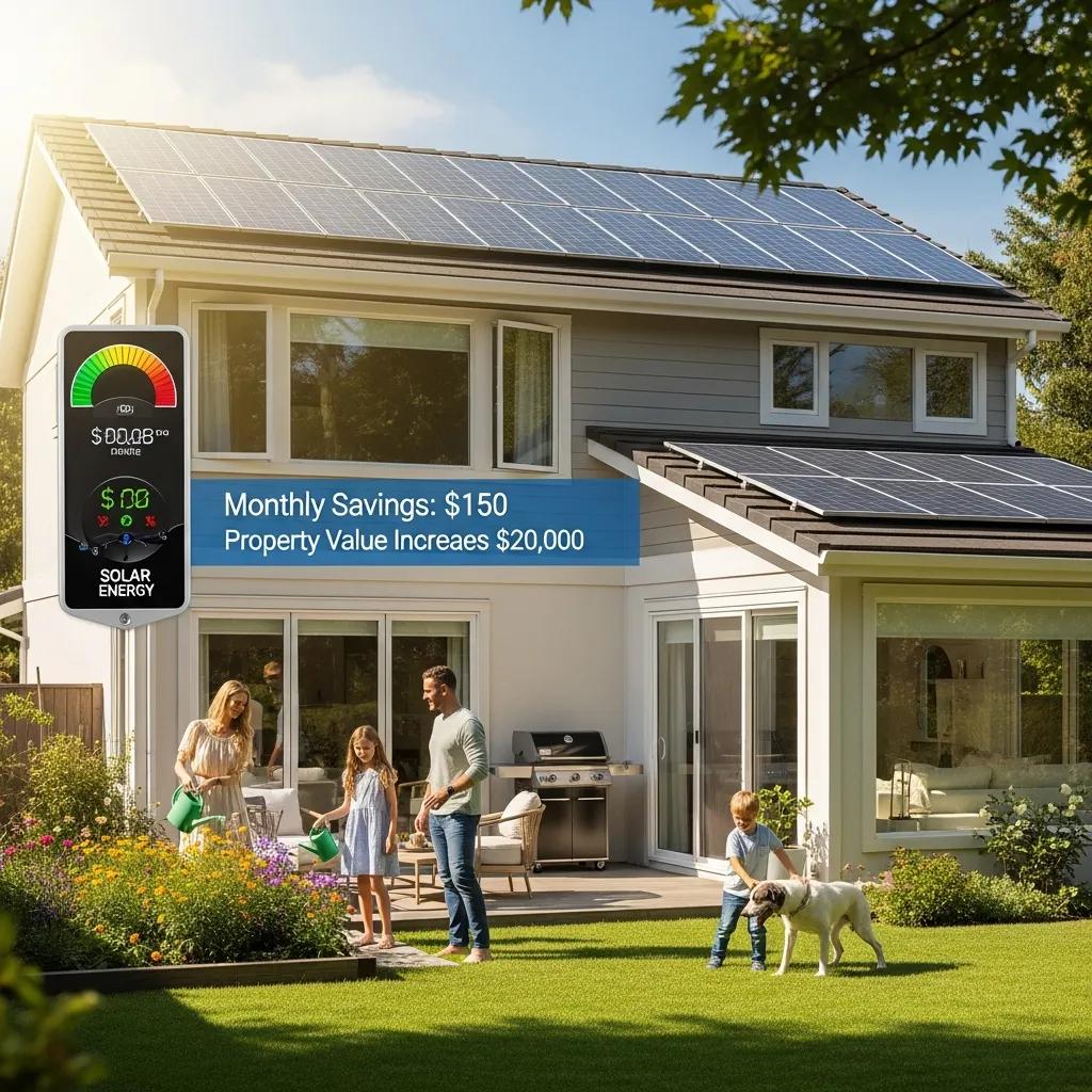 Family enjoying their home with solar panels, highlighting the benefits of solar energy