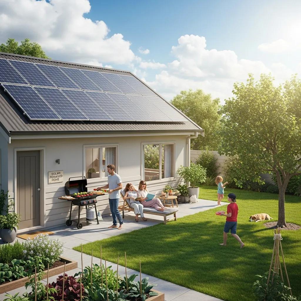 Family enjoying their home with solar panels, highlighting the benefits of solar energy