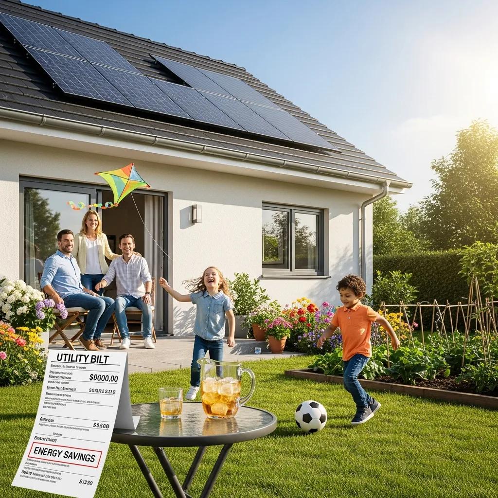 Family enjoying their home with solar panels, highlighting the benefits of solar energy
