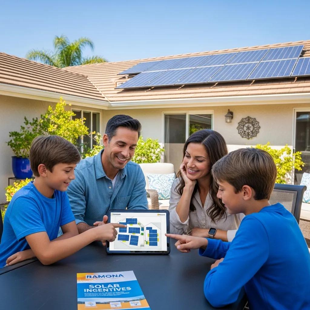 Family exploring solar installation options at home in Ramona, CA, highlighting local incentives for solar energy