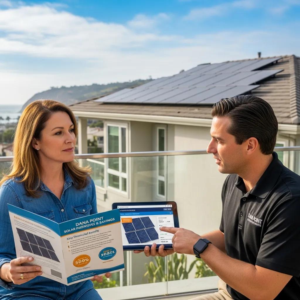 Homeowner consulting with solar expert about incentives for solar installation in Dana Point