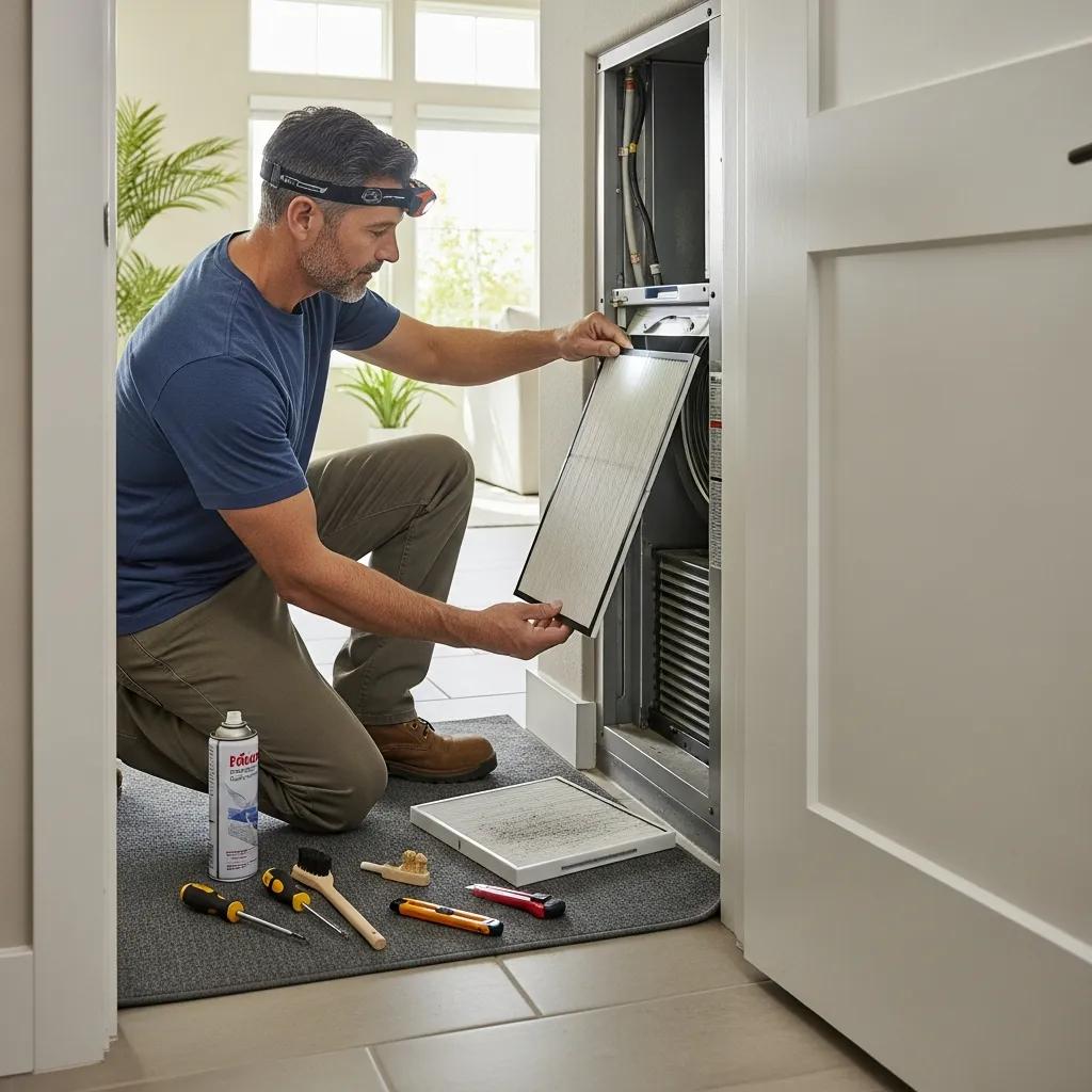 Homeowner performing HVAC maintenance in Vista CA