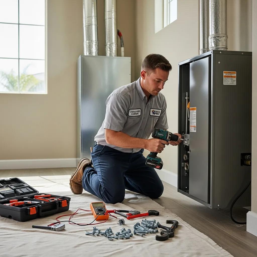 HVAC technician installing a heating system in a Chula Vista home