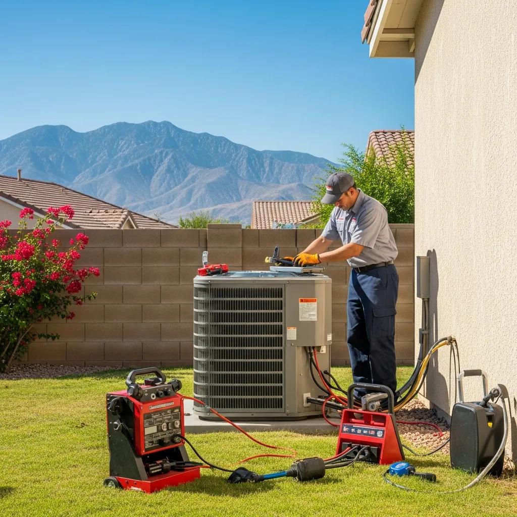 HVAC technician servicing air conditioning unit in Ramona, CA, highlighting local HVAC needs