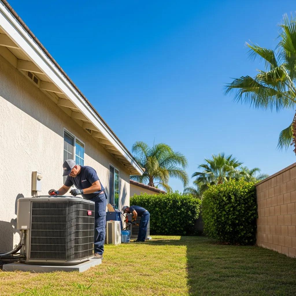 HVAC technician servicing air conditioning unit in Spring Valley, CA