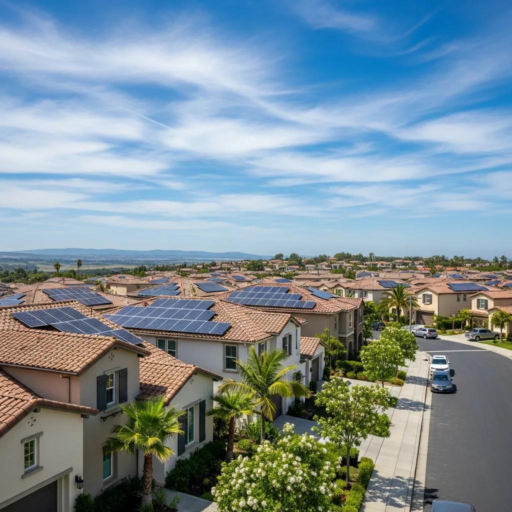 Ladera Ranch residential neighborhood with solar panels under sunny skies