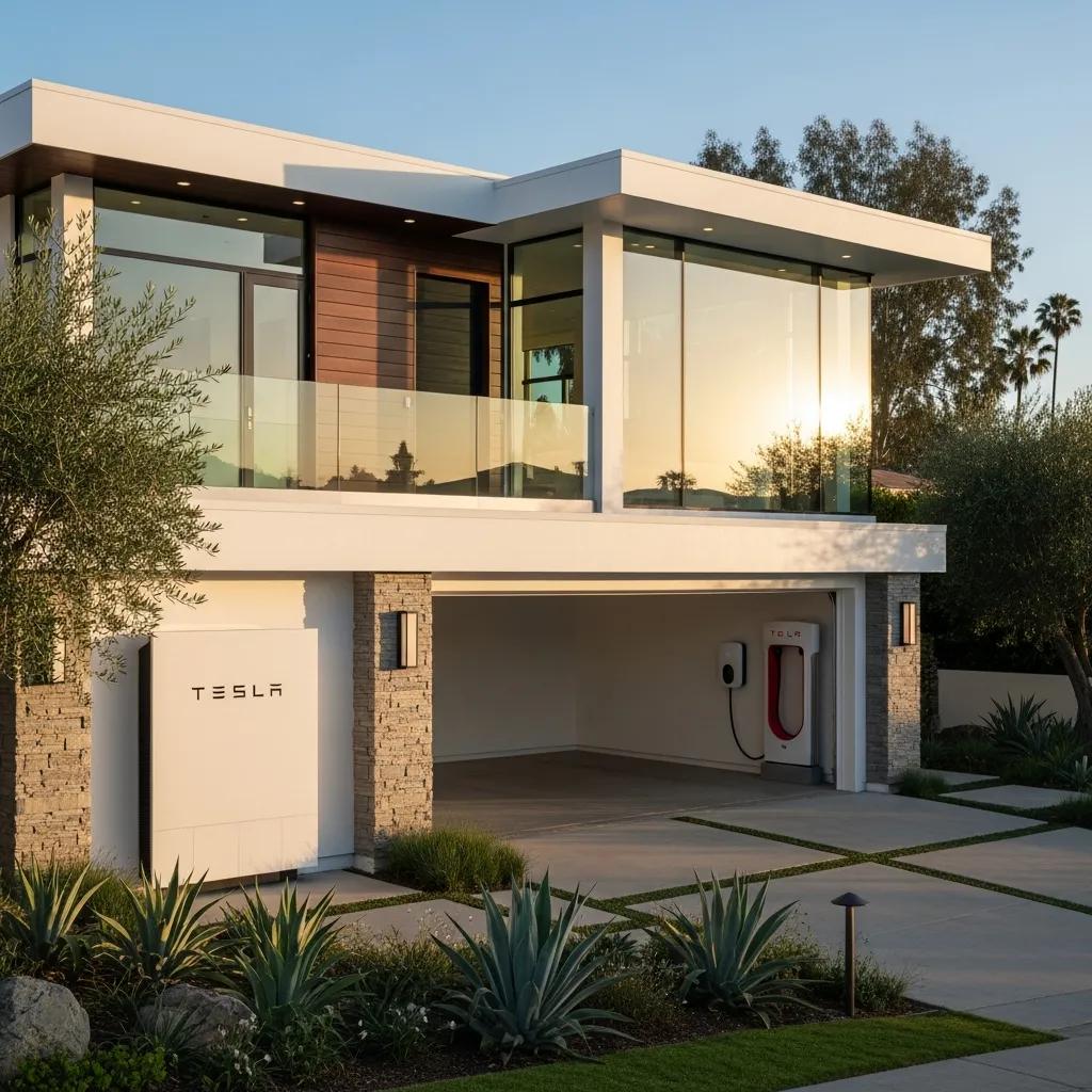 Luxury home in Newport Beach with Tesla Powerwall and solar energy solutions