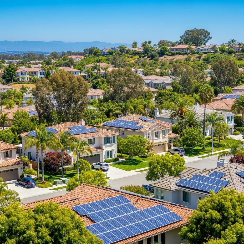 Mission Viejo neighborhood with solar panels under sunny skies