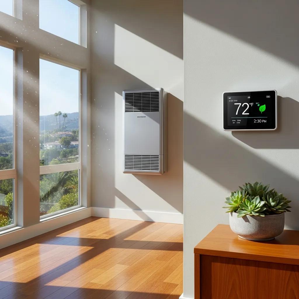 Modern energy-efficient HVAC system in Escondido home with smart thermostat