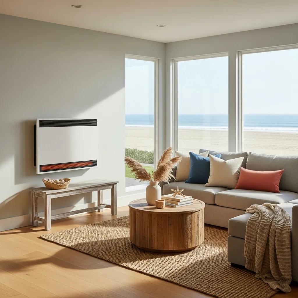 Modern heating system in a beach house living room in Imperial Beach, illustrating energy-efficient heating solutions