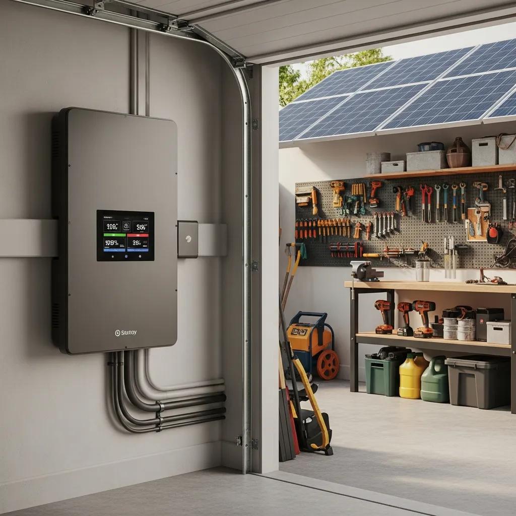 Modern solar battery storage system in a home garage, highlighting energy independence