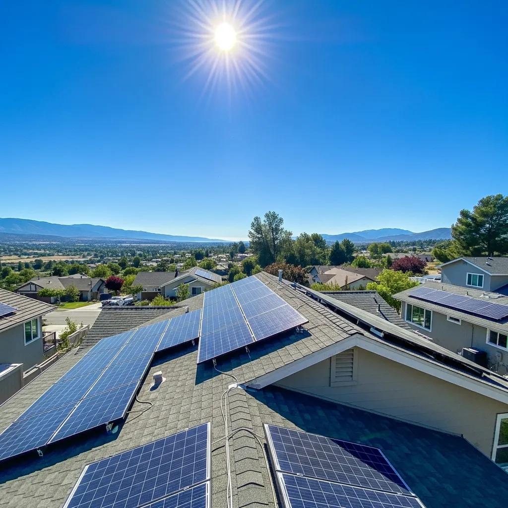 Residential solar panel installation in Alpine, CA under bright sunlight