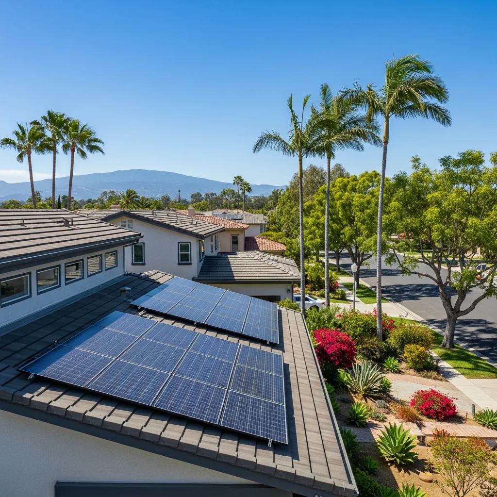 Residential solar panel installation in Bonita, CA, showcasing a sunny suburban environment