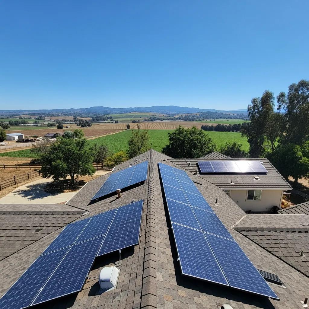 Residential solar panel installation in Bonsall, CA, highlighting the rural landscape and abundant sunshine