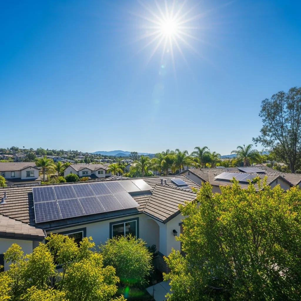 Residential solar panel installation in Escondido, CA, highlighting sunny climate and energy efficiency