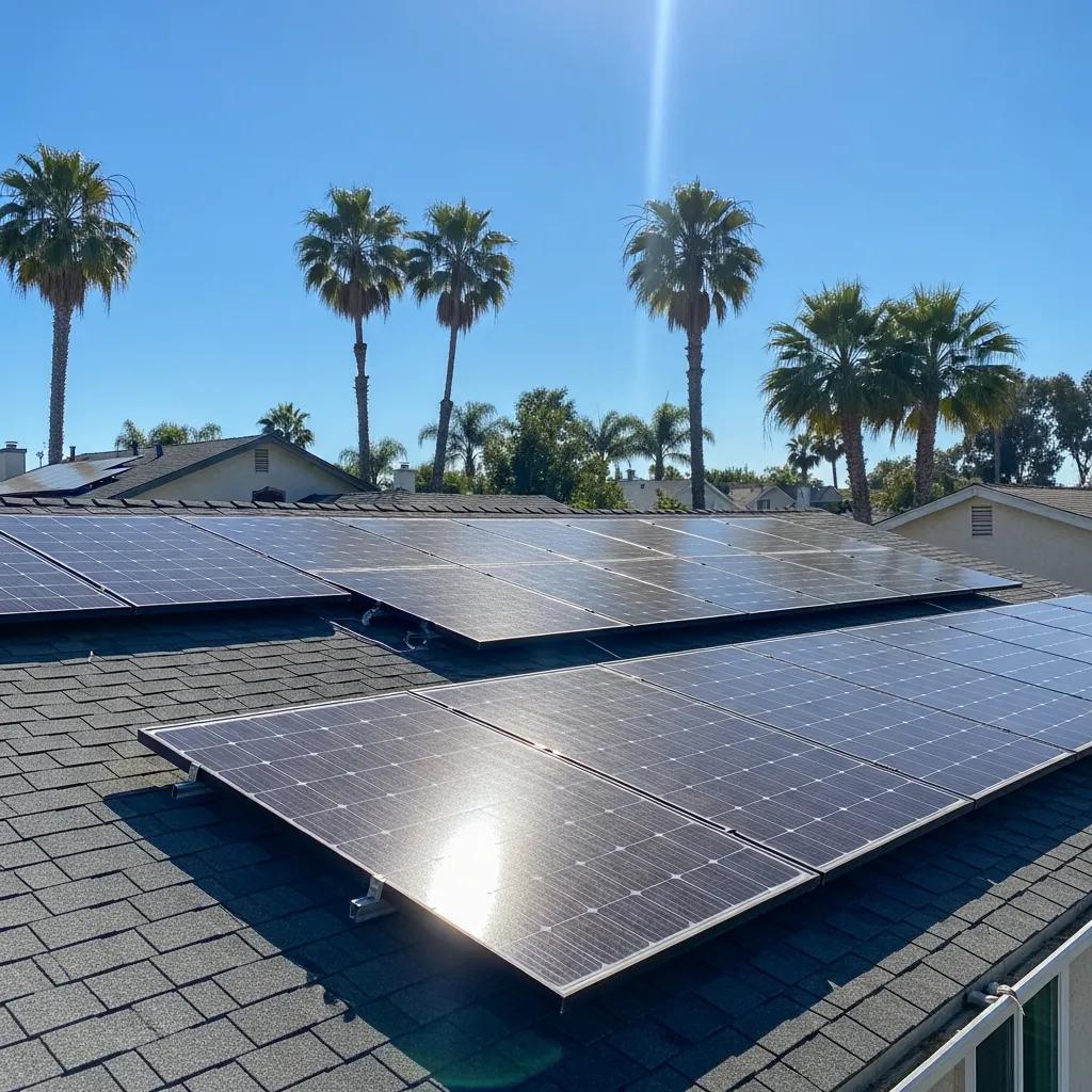 Residential solar panel installation in Oceanside, CA under a clear blue sky