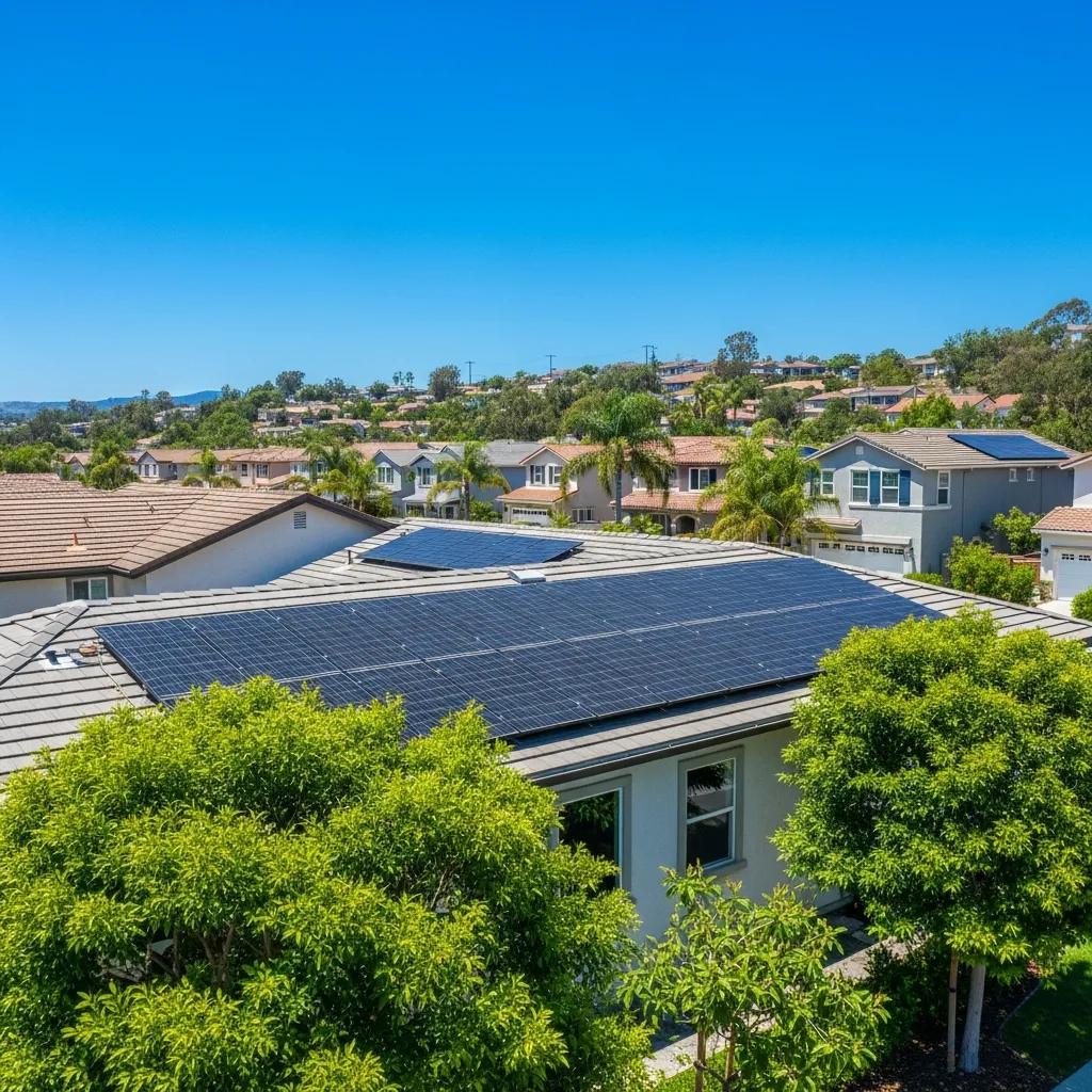 Residential solar panel installation in Vista, CA, showcasing sunny climate and modern home