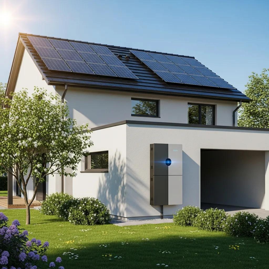 Residential solar system with battery storage, emphasizing energy independence and sustainability